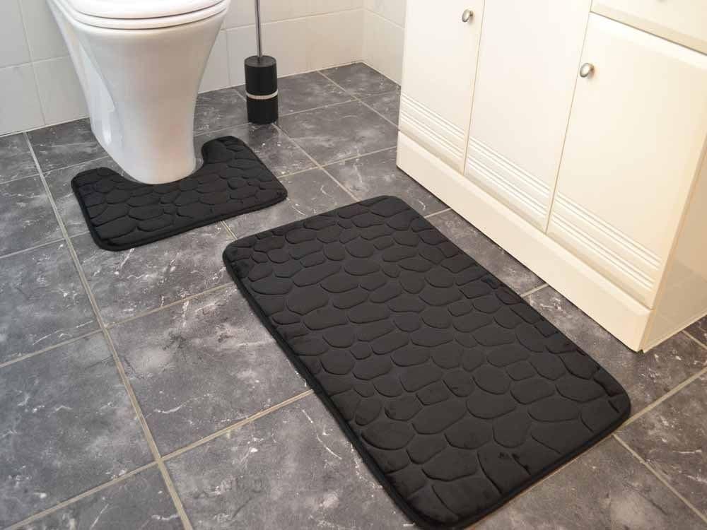 Black Memory Foam Bath Mats Large Washable 2 Piece Set Toilet Rugs Amazon Co Uk Kitchen Home