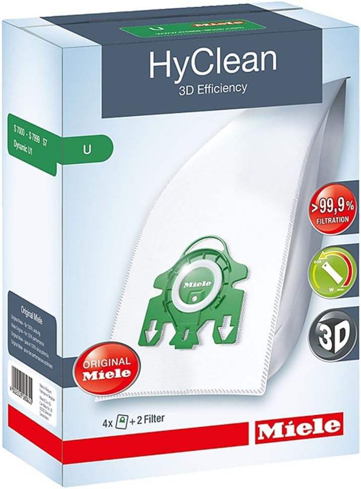 Miele Genuine S7260 S7280 U Type 3D HyClean Vacuum Cleaner Bags & Filter Kit (Pack of 4)