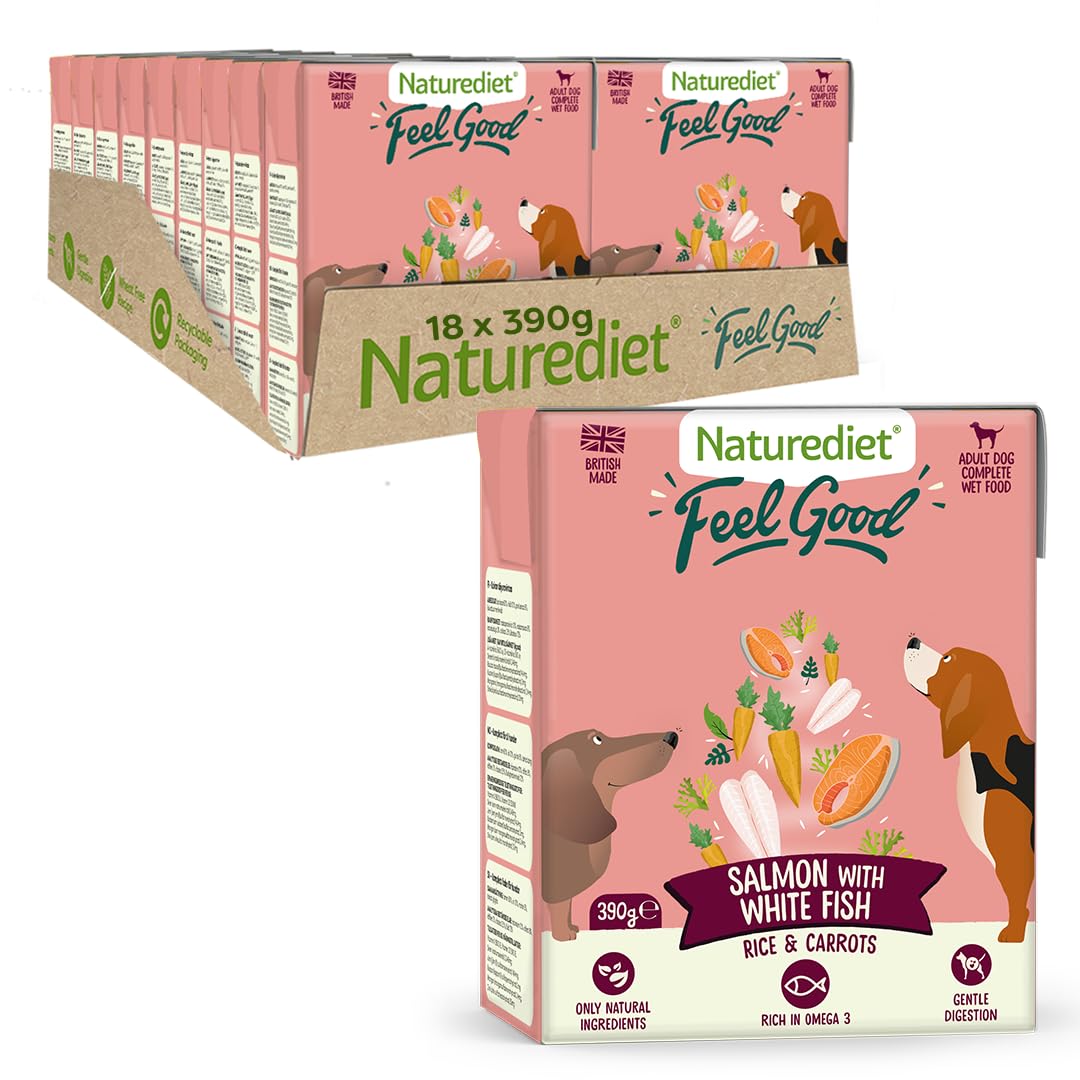 Naturediet - Feel Good Wet Dog Food, Natural and Nutritionally Balanced, Salmon, 390g (Pack of 18)