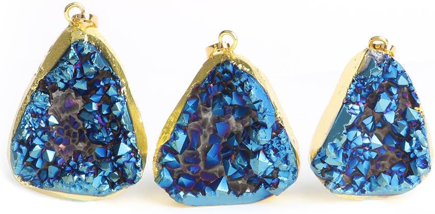 Irregular Semi-Precious Stone Blue Druzy Geode Charms Pendant for Necklace DIY Jewelry(Pack of 3pcs)