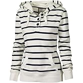 LOOLY Women Plain Pullover Spring Hoodie Striped Hooded Jacket