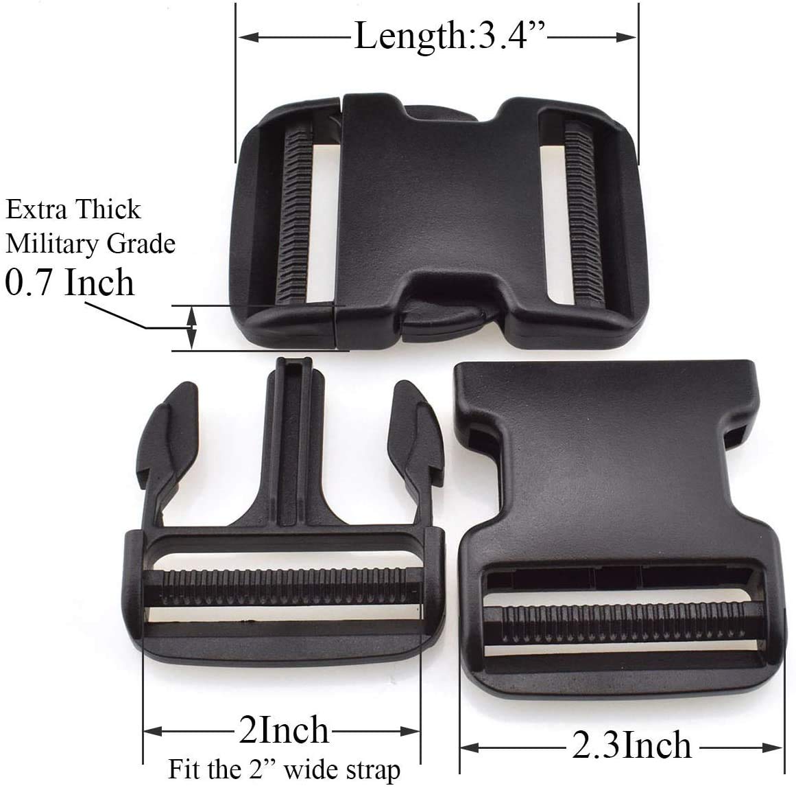 2 Inch Belt Buckle Clip, 2 Pack Quick Side Release Buckles Extra Thick Dual Adjustable Heavy Duty Plastic Buckle Replacement for 2''(50mm) Nylon Webbing Strap Boat Cover Backpack, No Sewing Tan