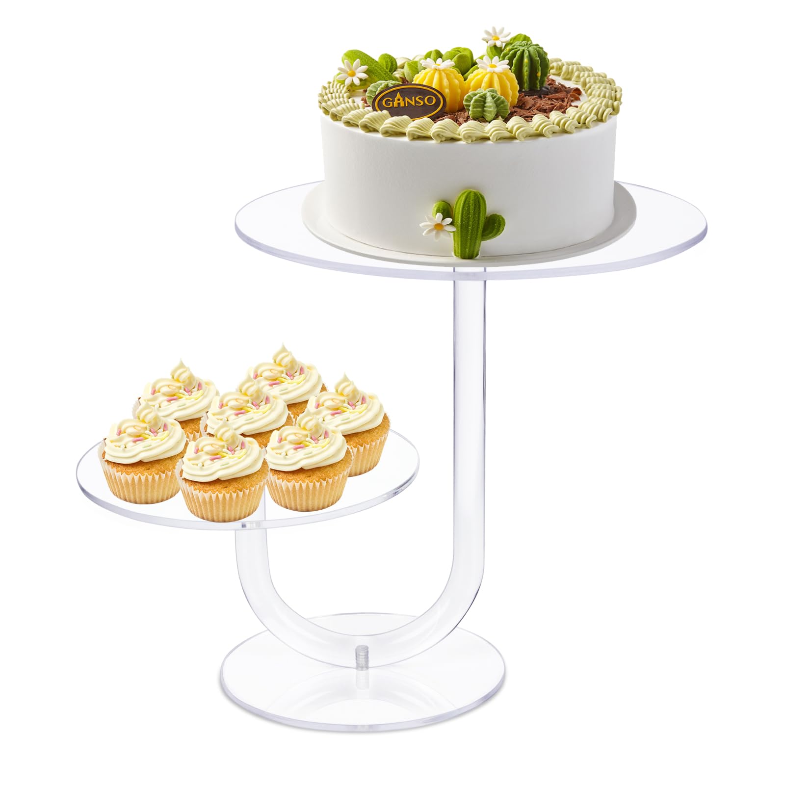 Photo 1 of CECOLIC 2 Tier Clear Cake Stand Acrylic Cupcake Display Holder Dessert Pastry Tower for Weddings, Birthdays, Anniversaries, Baby Showers, Afternoon Tea Parties Décor (10 Inches)