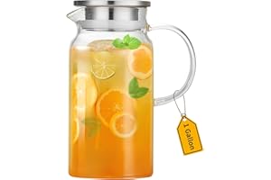 1 Gallon Glass Pitcher with Lid and Spout, Water Jug, 4000ML Carafe for Hot/Cold Water, Large Iced Tea Pitcher for Coffee, Ju