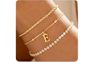 JIAOGE Christmas Gifts for Women Teen Girls Grandkids - Dainty Gold Bracelets for Women Personalized Gold/Silver Initial Bracelet Stack Stackable Rope Box Chain Tennis Bracelets for Girls Jewelry Set