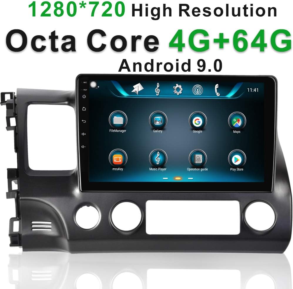 IYING Android 9.0 Car Multimedia Player Supports CarPlay 4GB+64GB 10.1 Inches 1280x720 IPS Screen Car Stereo Radio AM/FM GPS Navigation Bluetooth WiFi for Honda Civic 2006-2011