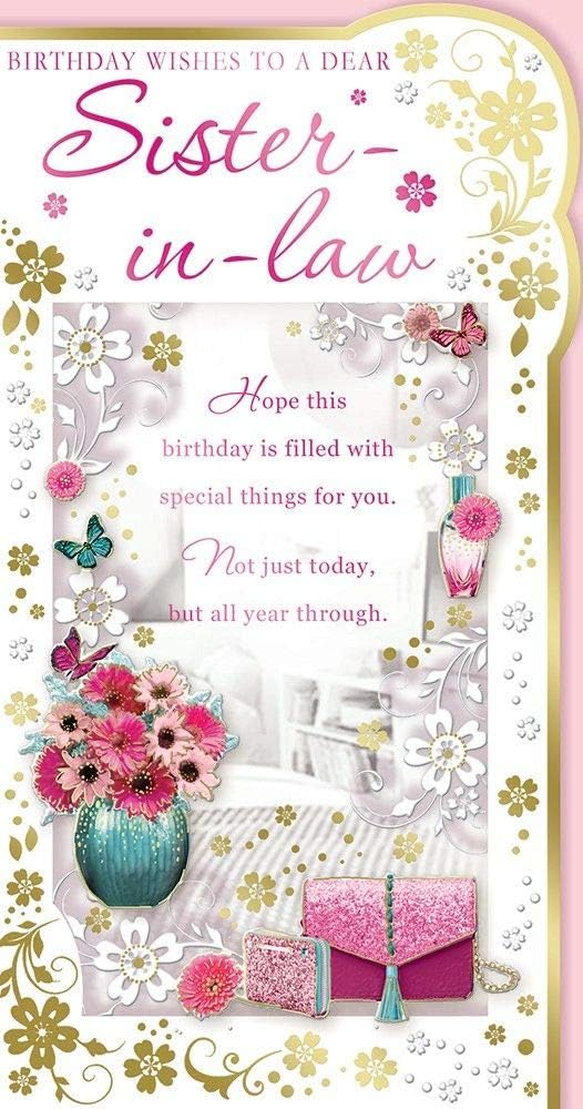 Cards Galore Online Sister-in-Law Birthday Card - Blue Dress and Pink Heels with Gold Foil 9 x 4.75
