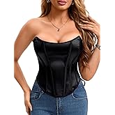 Kaei&Shi Sexy Overbust Strapless Corset Top,16 Boned Shapewear Satin Bustier,00-16 Lace Up For Women