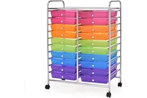GOFLAME 20-Drawer Rolling Storage Cart, Multifunctional Art Craft Organizer Cart, Mobile Utility Storage Cart with Removable Drawers & Lockable Wheels, Craft Cart for Home Office, Rainbow