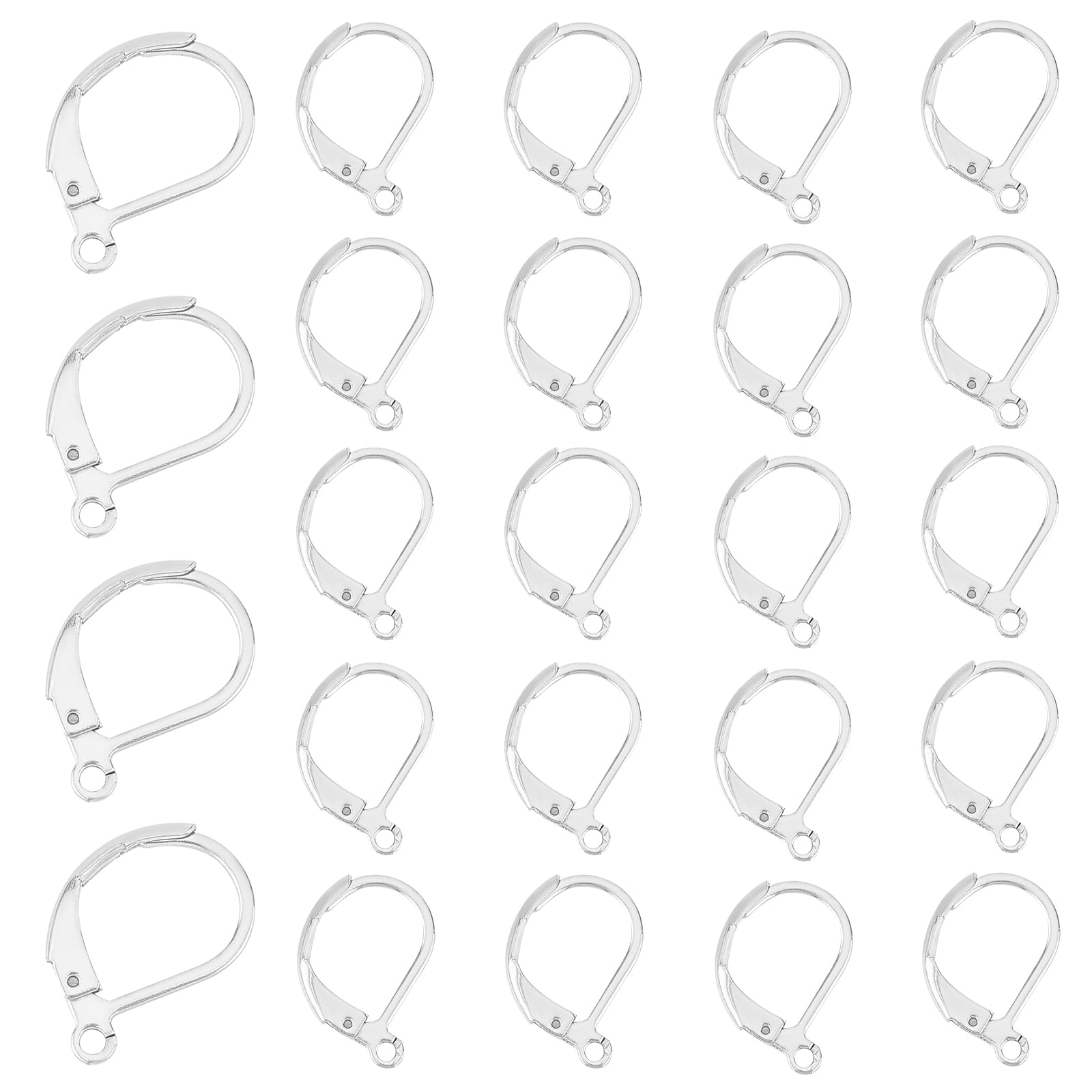 PandaHall Elite 60 pcs 304 Stainless Steel Lever Back Hoop Earrings Findings for Jewellery Making, 15x10x2mm, Hole: 1mm, Stainless Steel Color
