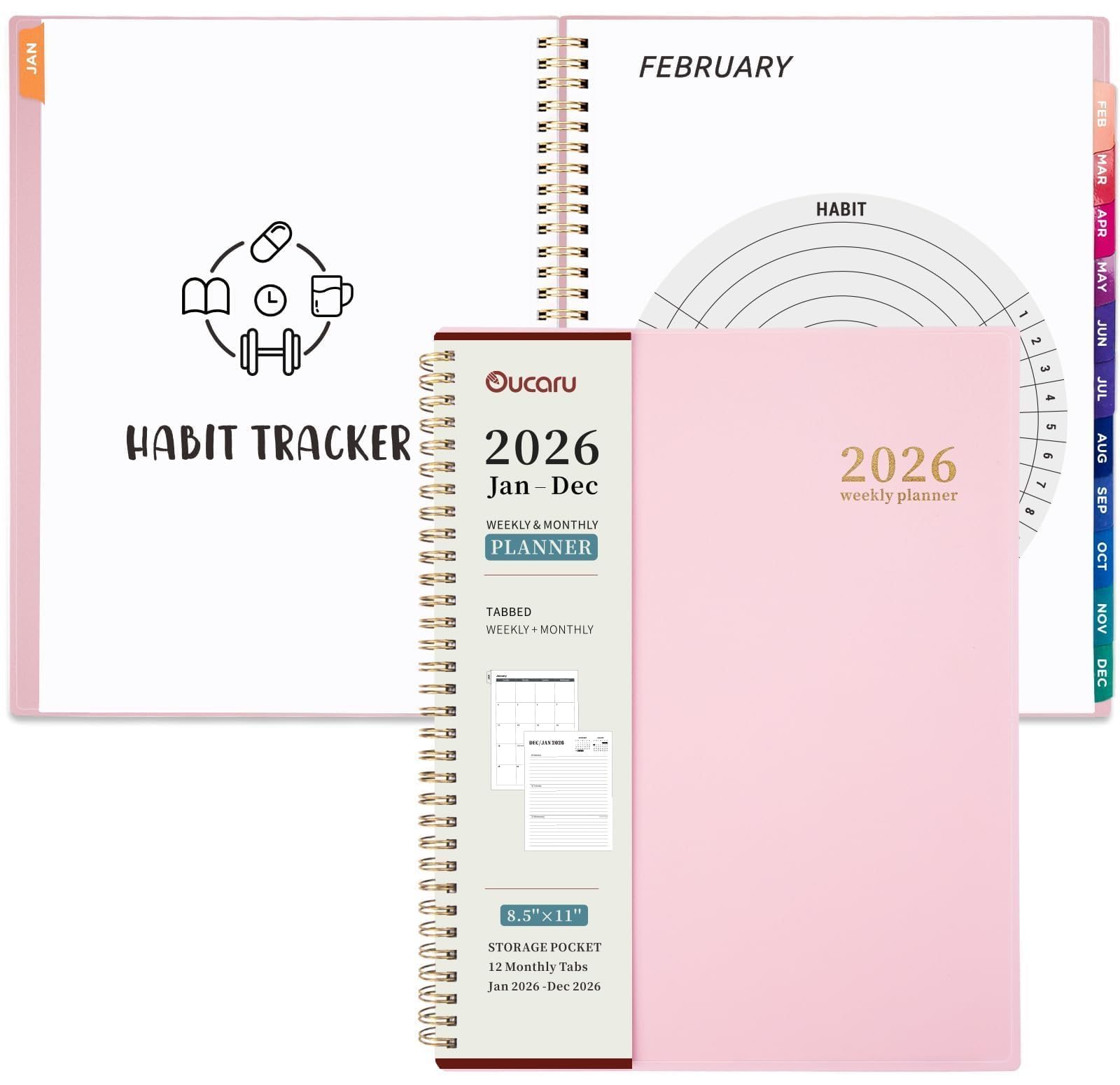 Oucaru 2026 Planner, Weekly and Monthly Planning Calendar, Jan 2026 - Dec 2026, 8.5