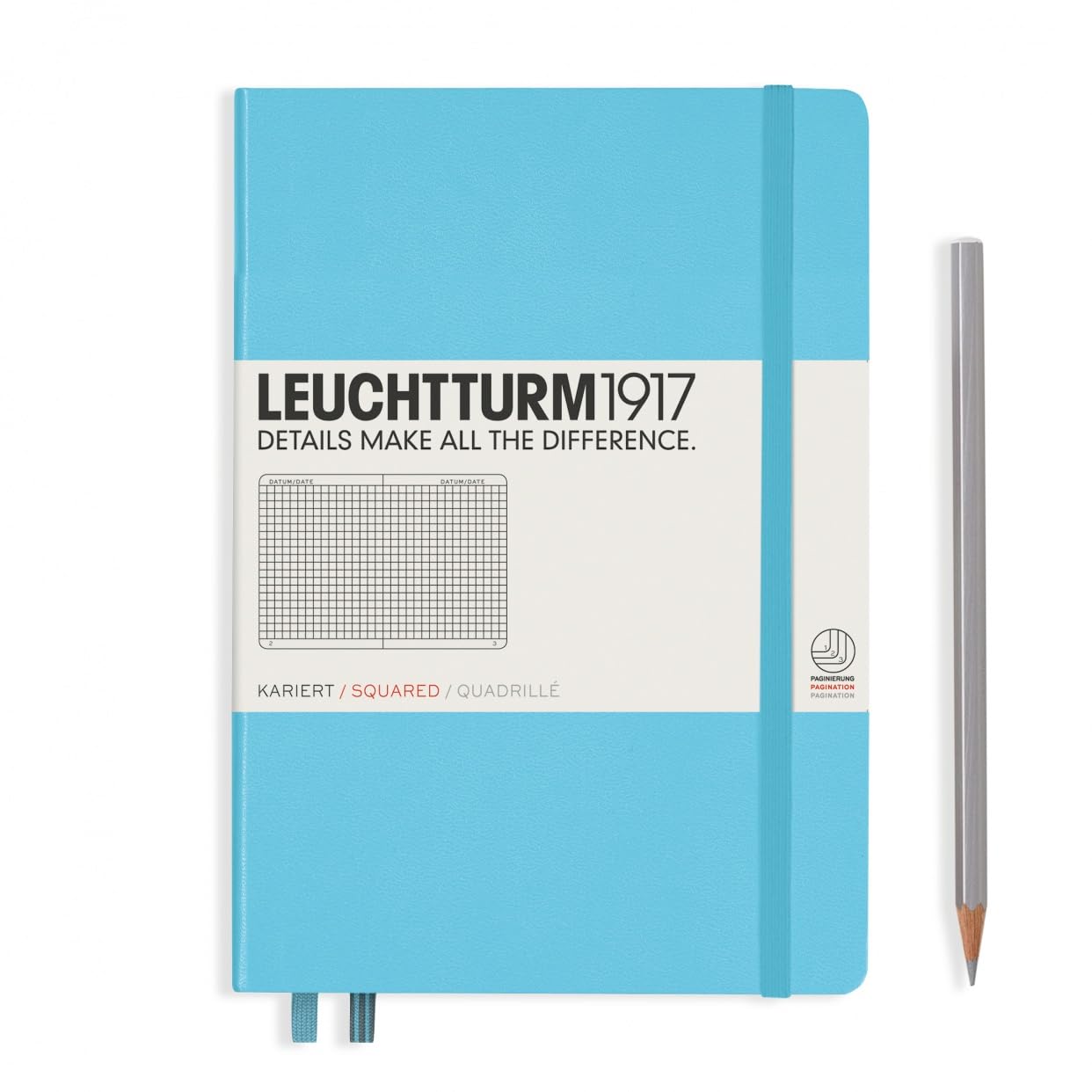 LEUCHTTURM1917 (357481) Notebook Medium (A5), Hardcover, 251 numbered pages, squared. Ice blue