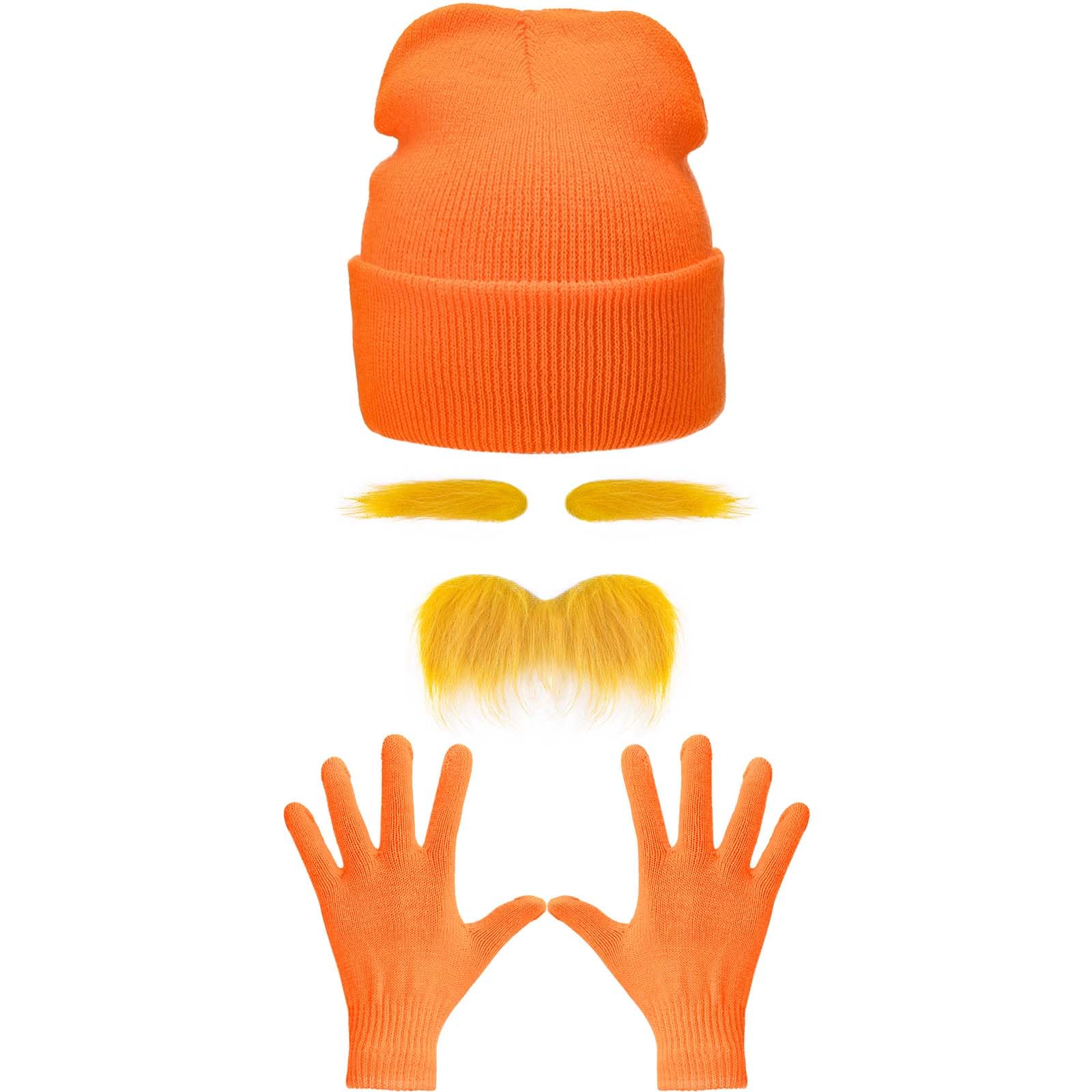 Photo 1 of *** ONLY HAT AND GLOVES **** a Honic 3 Pcs Orange Cosutme Accessory Set Including Orange Beanie Cap Eyebrow Mustaches Gloves for Adults for Halloween Cosplay Party Outfit Supplies