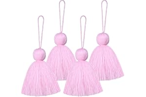 NINGYOHI Big Size 4 PCS Tassels for Crafts, Handmade Hanging Tassels for Pillow Decor, Blanket Decoration Tassels, with Hanging Rope for Tassel Garland (8cm/3.15 inch) (Pink- 4 PCS)