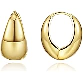 CyxenNova Chunky Gold Thick Hoop Earrings for Women, 18k Gold Plated Lightweight Hypoallergenic Huggie Hoops, Trendy Jewelry for Women