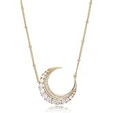 Miss mimi CZ Pendant Necklace, Golden Yellow Princess Cut or Crescent Moon, 18K Gold Plated, Adjustable 16” or 18 + 2”in Chain, Celestial & November Birthstone Citrine Style