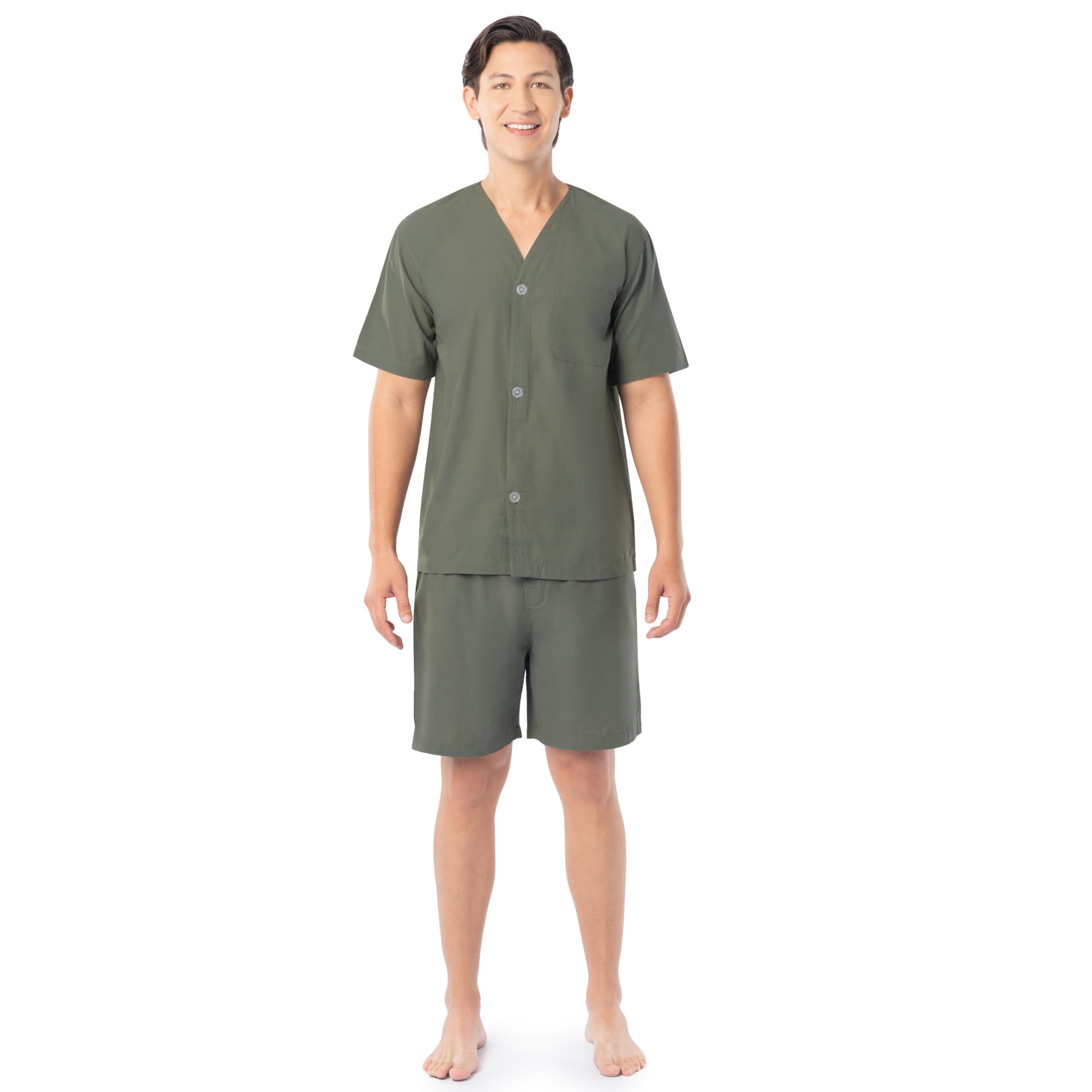 Fruit of the Loom Men's Broadcloth Short Sleeve Pajama Set, Green, Small Image