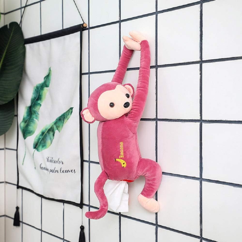 VOOADA Lovely Creative PIPI Monkey Tissue Box Cute Monkey Home Office Car Auto Automobile Tissue Boxes Cover Napkin Paper Towel Holders Cases Car Organization (Pink)