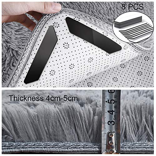 bedee Super Soft Living Room Rug, Large fluffy Area Rug Anti-Skid Faux Fur Rug Modern Shaggy Carpet for Bedroom with 8 pcs Anti-slip Rug Gripper (Grey, 120x160cm)