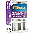 Filtrete 16x25x4 AC Furnace Air Filter, MPR 1550, MERV 12, Fits Lennox & Honeywell, Allergen, Bacteria & Virus, , Electrostatic Air Cleaning Filter, 2-Pack (actual size 15.88 x 24.56 x 4.31)