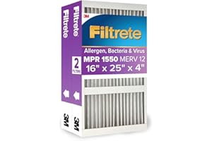 Filtrete 16x25x4 AC Furnace Air Filter, MPR 1550, MERV 12, Fits Lennox & Honeywell, CERTIFIED Asthma & Allergy Friendly, Electrostatic Air Cleaning Filter, 2-Pack (actual size 15.88 x 24.56 x 4.31)