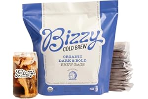 Bizzy Organic Cold Brew Coffee | Dark & Bold Blend | Coarse Ground Coffee | Dark Roast | Micro Sifted | Specialty Grade | 100% Arabica | Brew Bags | 12 Count | Makes 42 Cups