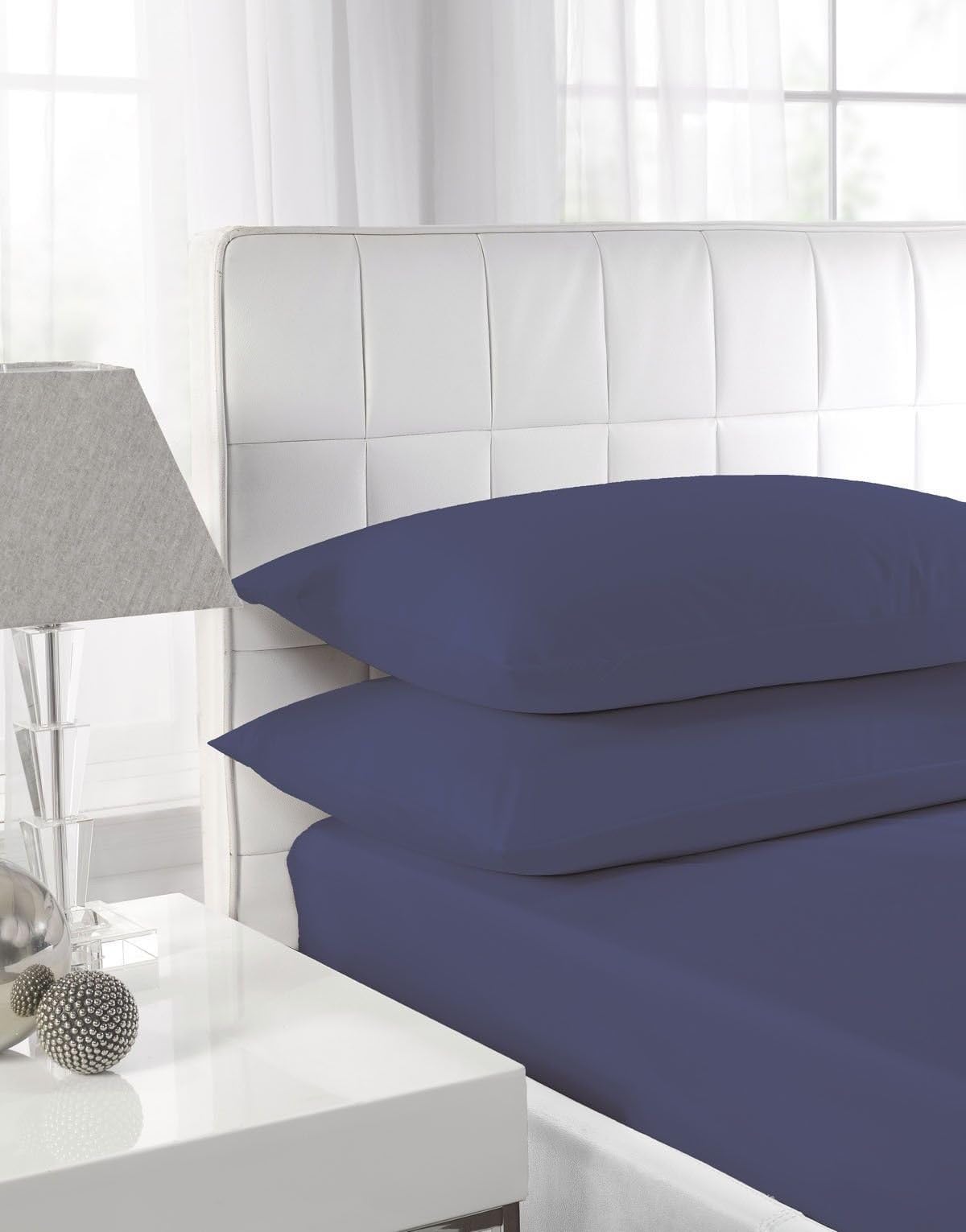 Starhomeware 100% Egyptian Cotton Sateen Quality Extra Deep Fitted Sheets 16"/40CM Deep Bed sheets 300 Thread Count in Different Colors and Sizes (King, Navy Blue)