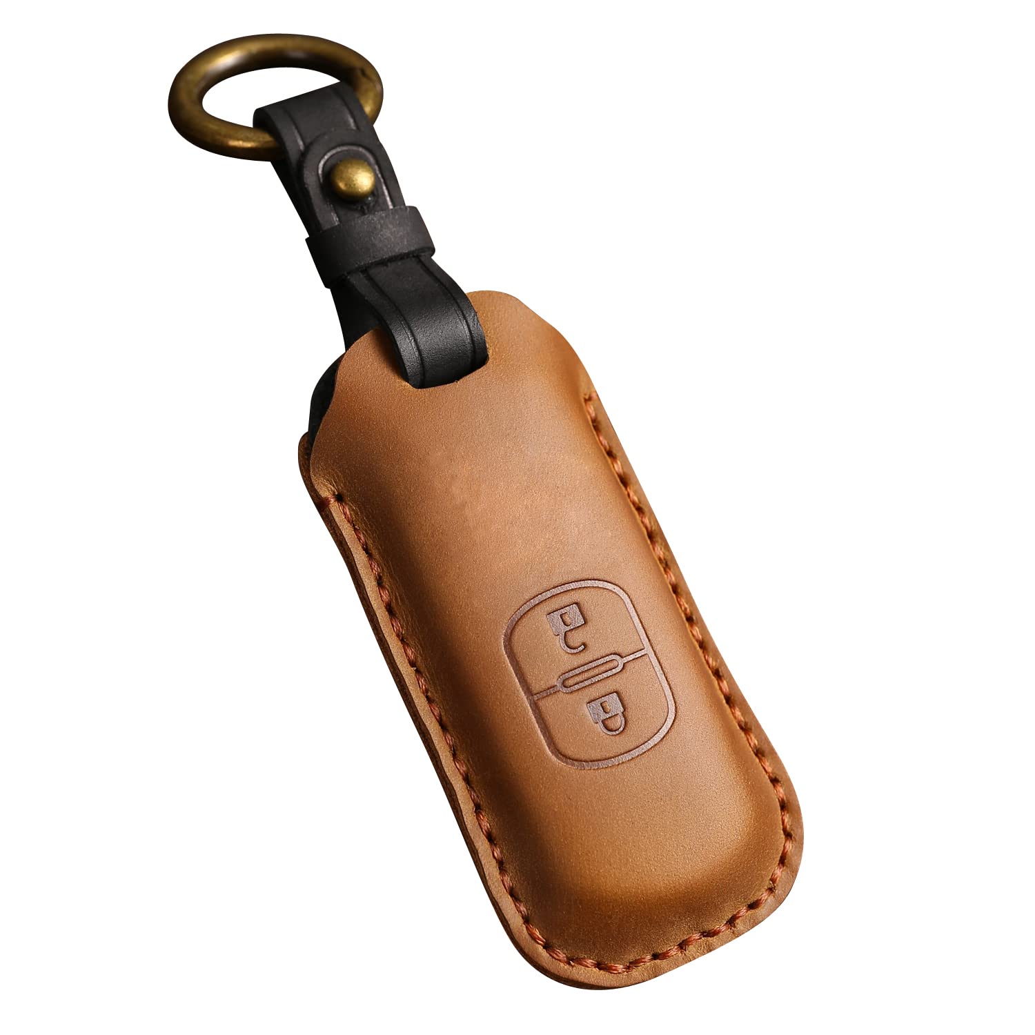 [YANMW] 適合マツダ キーケース キーケーススマートキーケースキーホルダー革キーカバーフマツダCX5 CX4 CX3 CX7 CX8 CX9 RX8 アクセラ アテンザ demio アドバンストキー保護ケース本革(2 ボタン, ブラウン)商品画像