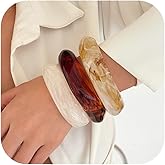 Acrylic Chunky Bangle Bracelets for Women, Irregular Punk Acrylic Resin Bangle Geometric Cuff Wide Wristband Bracelet Fashions Thick Acetate Statement Jewelry Set