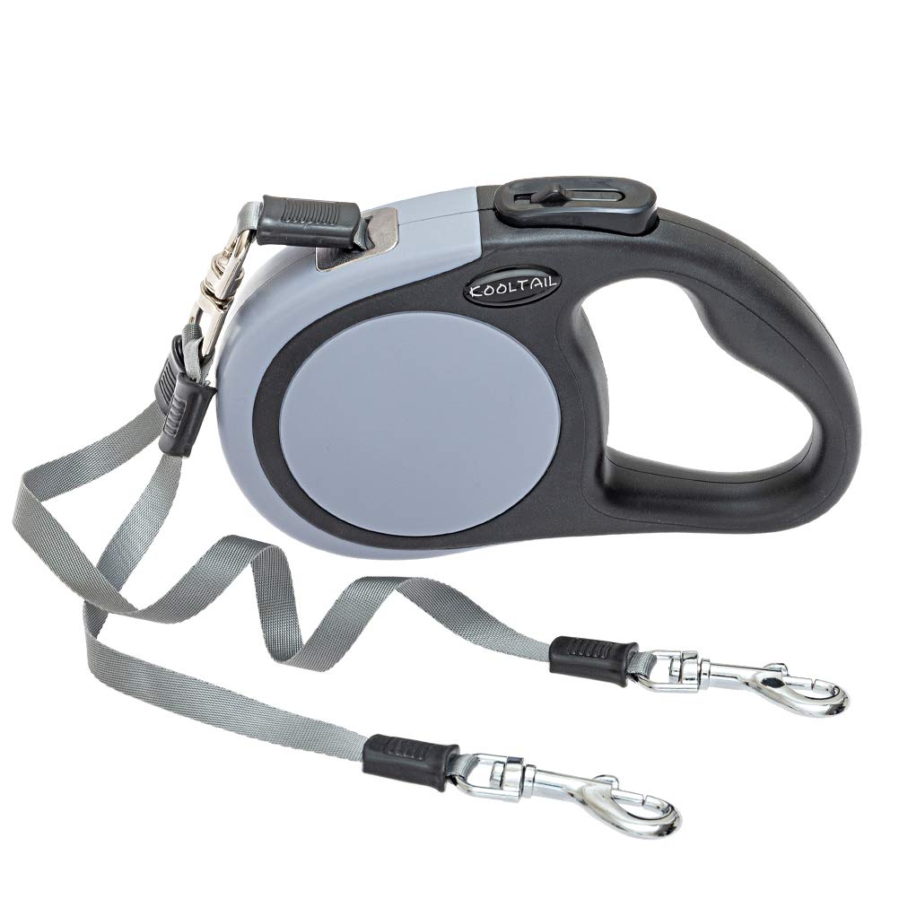 KOOLTAIL Dual Retractable Dog Lead - Heavy Duty Double Headed 5 m / 16 ft Extendable Dog Leash for Small Medium Large Dogs Walking Training, Walk 2 Dogs up to 110 lbs