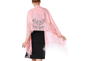 Ladiery Women's Floral Lace Shawl with Tassels, Soft Mesh Fringe Wraps for Wedding Evening Party Dresses