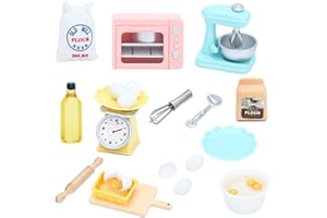 ONEST 26 Pieces Miniature Dollhouse Accessories Mini Stuff with Stand Mixer Kitchen Scale Flour Rolling Pin and Others for Dollhouse Kitchen Toys