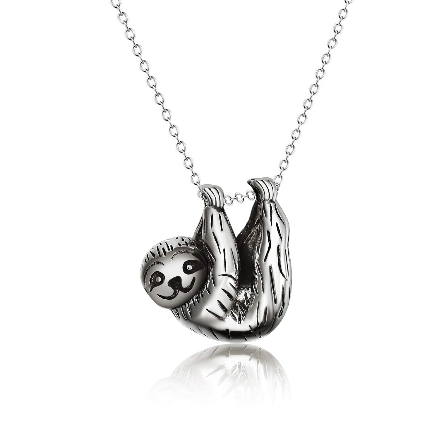 VONALA Sterling Silver Sloth Pendant Necklace Inspired Animal Jewellery for Women Girls (Vintage)