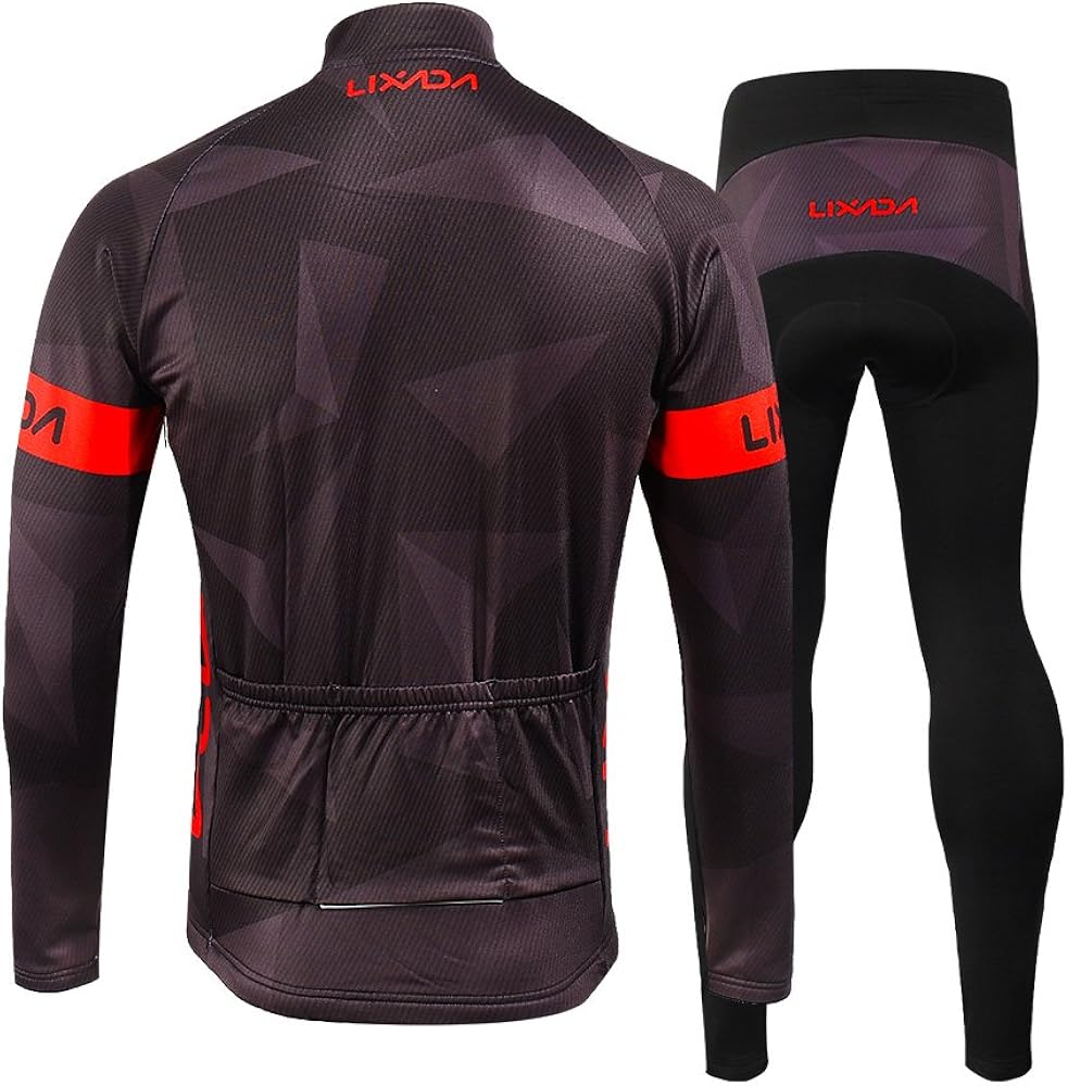 Lixada Men's Cycling Jersey Suit Winter Thermal Fleece Long Sleeve Mountain Bike Road Bicycle Shirt Padded Pants: Clothing