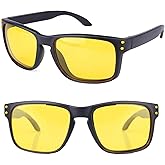 FIONOFY Night Driving Glasses for Men Women, Classic Square Sunglasses Anti Glare Polarized Night Vision Glasses