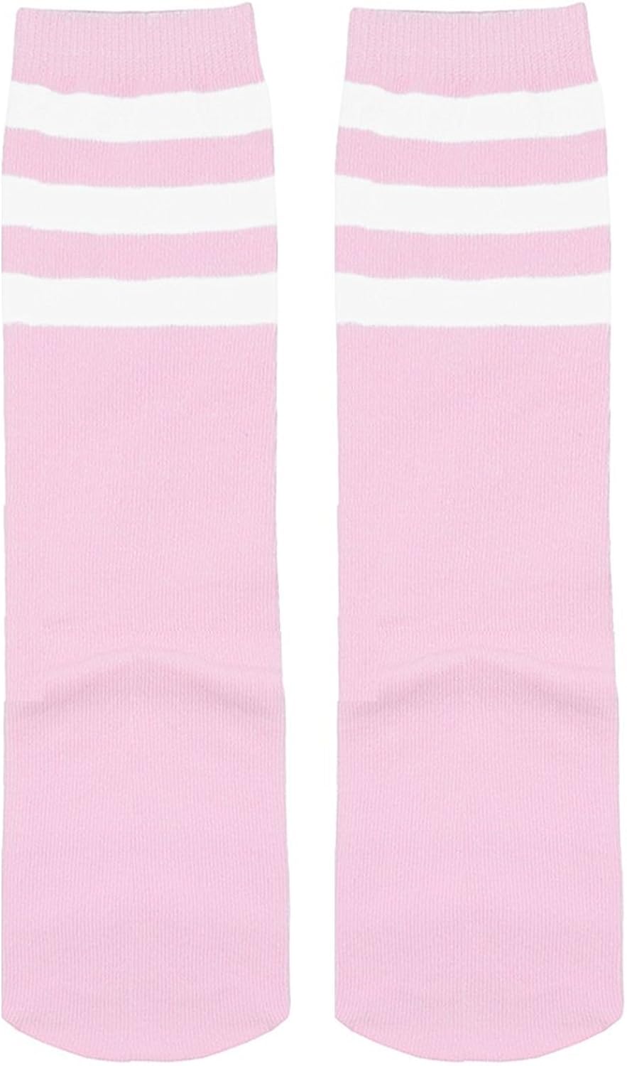 Kids Socks Knee High Uniform Sports Soccer Socks Stripes Tube Socks for Child Boys Girls (One Size, 1 Pack Pink & White): Clothing