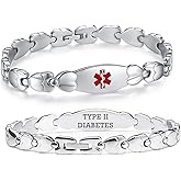 LinnaLove Double Heart Medical id Bracelet for Women 7 1/2 inches Fashion Stainless steel Medical alert bracelets