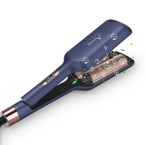 32mm (1.25") Aima Beauty Twins Mermaid Loose Hair Waver, Anti-Scald Hair Crimper 2 Barrel, Worldwide Dual Voltage Curling Iron, Curling Wand Storage Lock 15S Heats Up Medium/Long Hair Prussian Blue