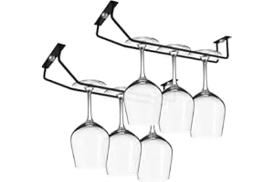 Yimerlen 10.8 Inch Black Wine Glass Rack, Under Cabinet Wine Glass Holder, Metal Stemware Rack Hanger for Kitchen Storage (2 