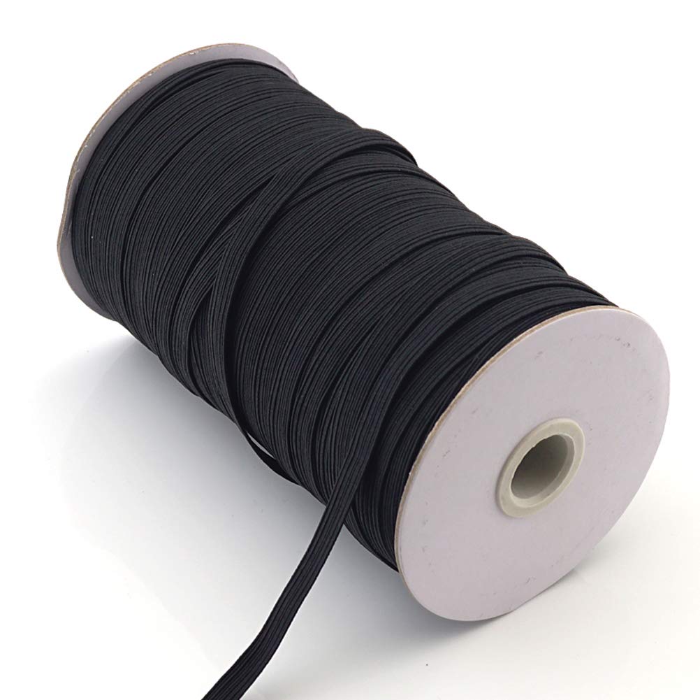 1Roll(100meters) 6mm Wide Black Polyester Elastic Cord Flat Braided Rubber Band Stretch Thread String Knitted Elastic Ribbon Spool Clothing Making Accessories for Clothing DIY Craft
