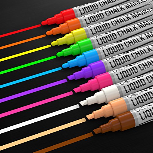 Kassa 10-Pack Neon Multicolor Chalk Markers | Includes Reversible Bullet & Chisel Tips | Works on Chalkboards, Windows, Glass or Mirrors | Erasable & Dust-Free | Ideal for Use at Home, School & Office