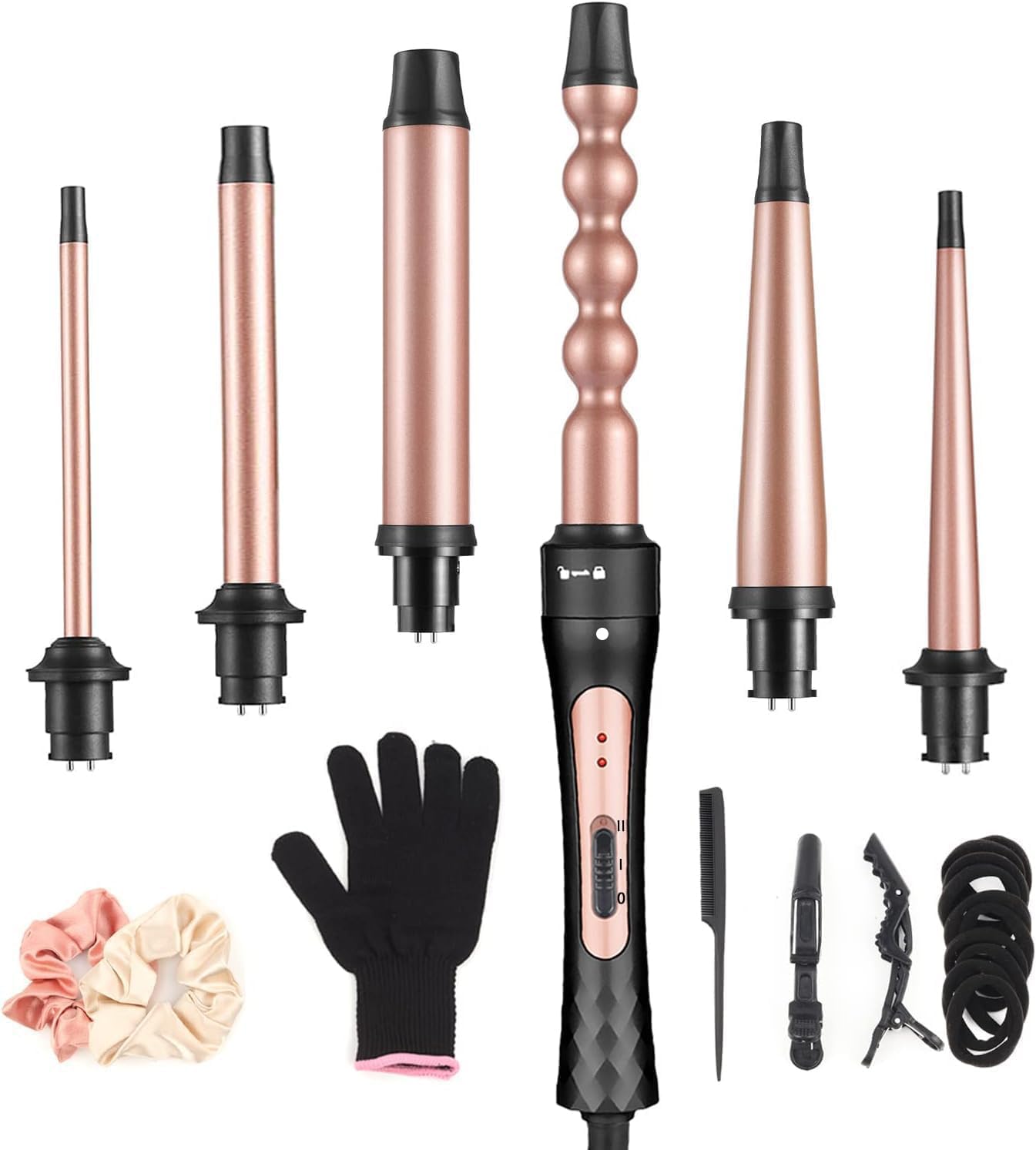 Photo 1 of 6 in 1 Curling Iron, Professional Curling Wand Set, Fast Heating Hair Curler with 6 Interchangeable Ceramic Barrels (0.35'' to 1.25'') for Women Quick Create Hairstyle in All Hair Type