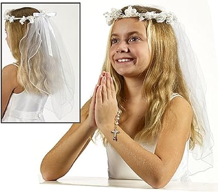 Amazon Com First Communion Flower Crown Veil 19 Inch Everything