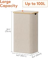 Lifewit 100L Laundry Basket with Lid Bamboo Handles Beige view 4