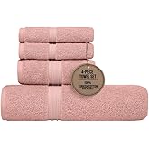 Cotoniche Luxury Bathroom Towels Set of 4 - Quick Dry & Organic Cotton Absorbent, 100% Cotton, Luxury - Includes 1 Bath Towel (28" x 56"), 1 Hand Towel (16"x28") and 2 Wash Cloths (12"x12") - Coral