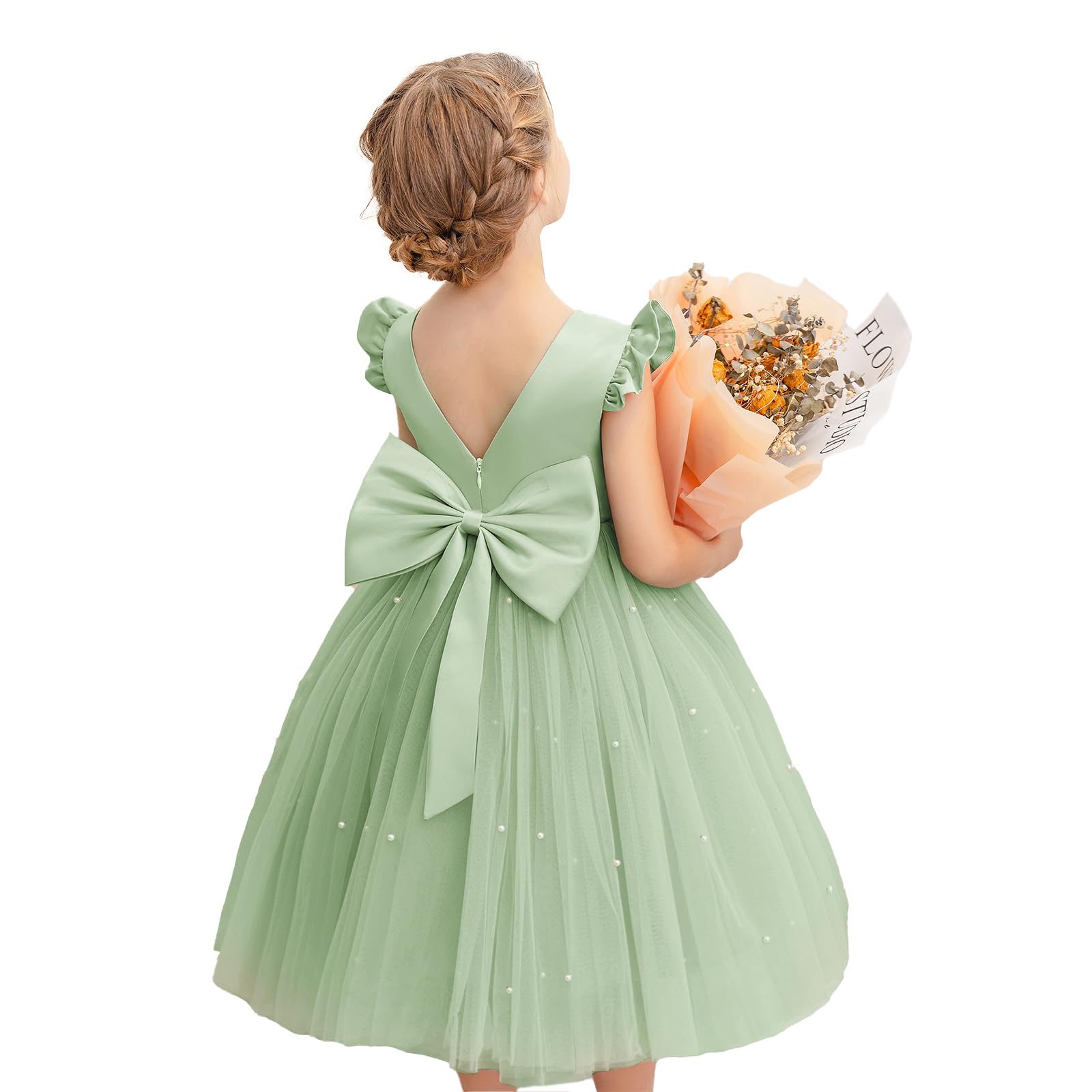 Photo 1 of KAQININI Flower Girl Dress Wedding Guest Ruffle Tulle Satin Party Birthday Princess Dresses Pageant Gown Kids Short