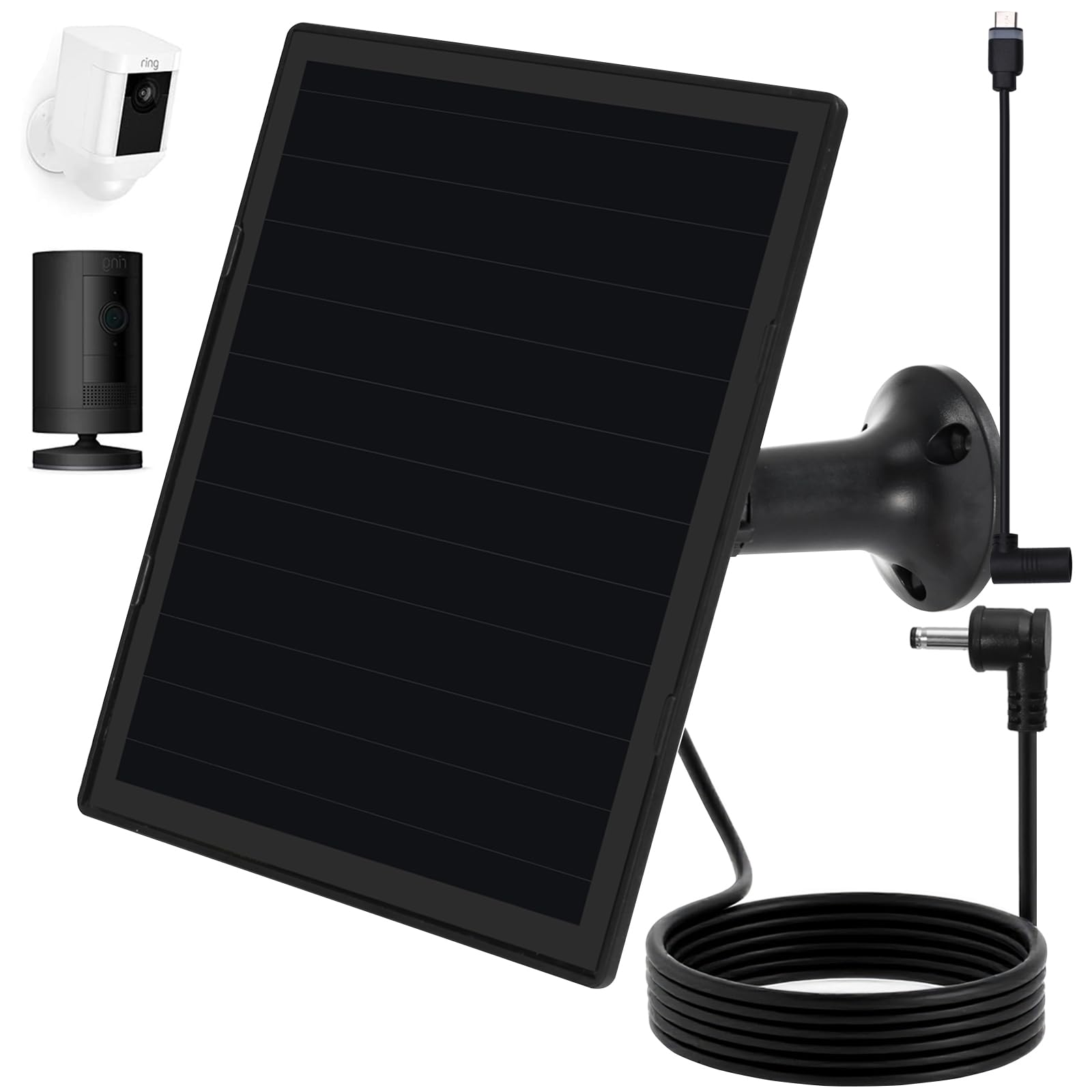 Photo 1 of ** NO HARDWARE**
Solar Panel Charger for Ring Camera, Compatible with Ri ng Stick Up Cam Battery, Ring Spotlight Cam Battery, Not for Spotlight Plus/Pro, Waterproof, 6W Fast Charging (Black-1Pack)