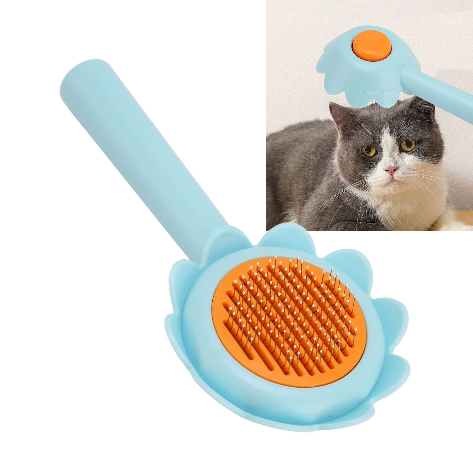 Pet Hair Cleaner Brush, Slicker Cat Brush, Stainless Steel Self Cleaning Massage Pet Shedding Grooming Brush, Pet Hair Removal Brush, Shedding Antistatic Brush for Dogs Cats Rabbit