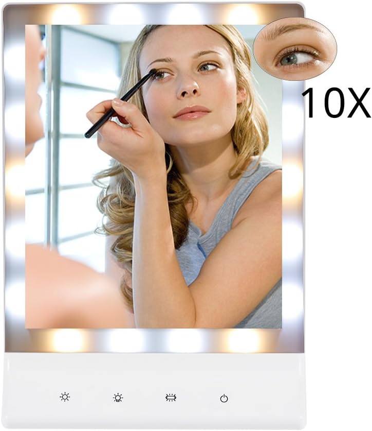 KUFUNG Lighted Makeup Mirrors with Touch Screen,Wall Mount Cosmetic Mirrors with Multiple Illumination LED Light, Powered by with 4pcs Batteries and USB Cable