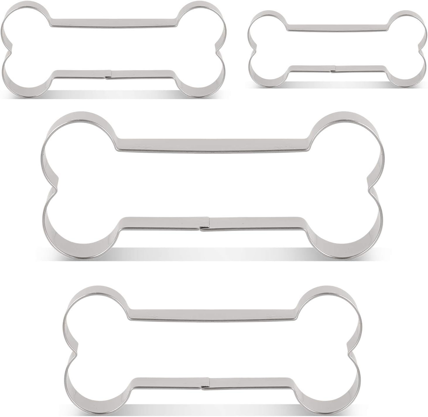 LILIAO Dog Bone Cookie Cutter Set for Homemade Dog Biscuits Treats - 4 Different Sizes - 5.1, 4.1, 3.5 and 3 inches - Stainless Steel